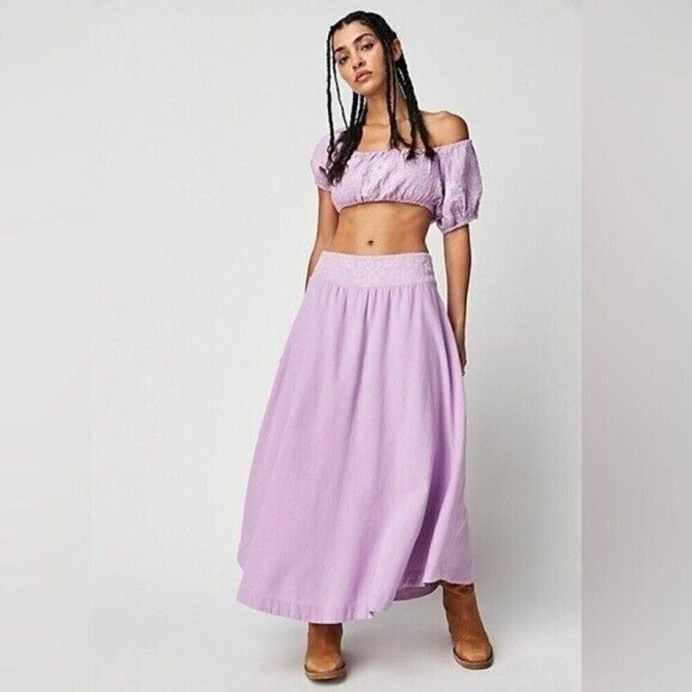 Free People Women's Lotus Embellished Midi Pull On Skirt ONLY Purple Size Medium